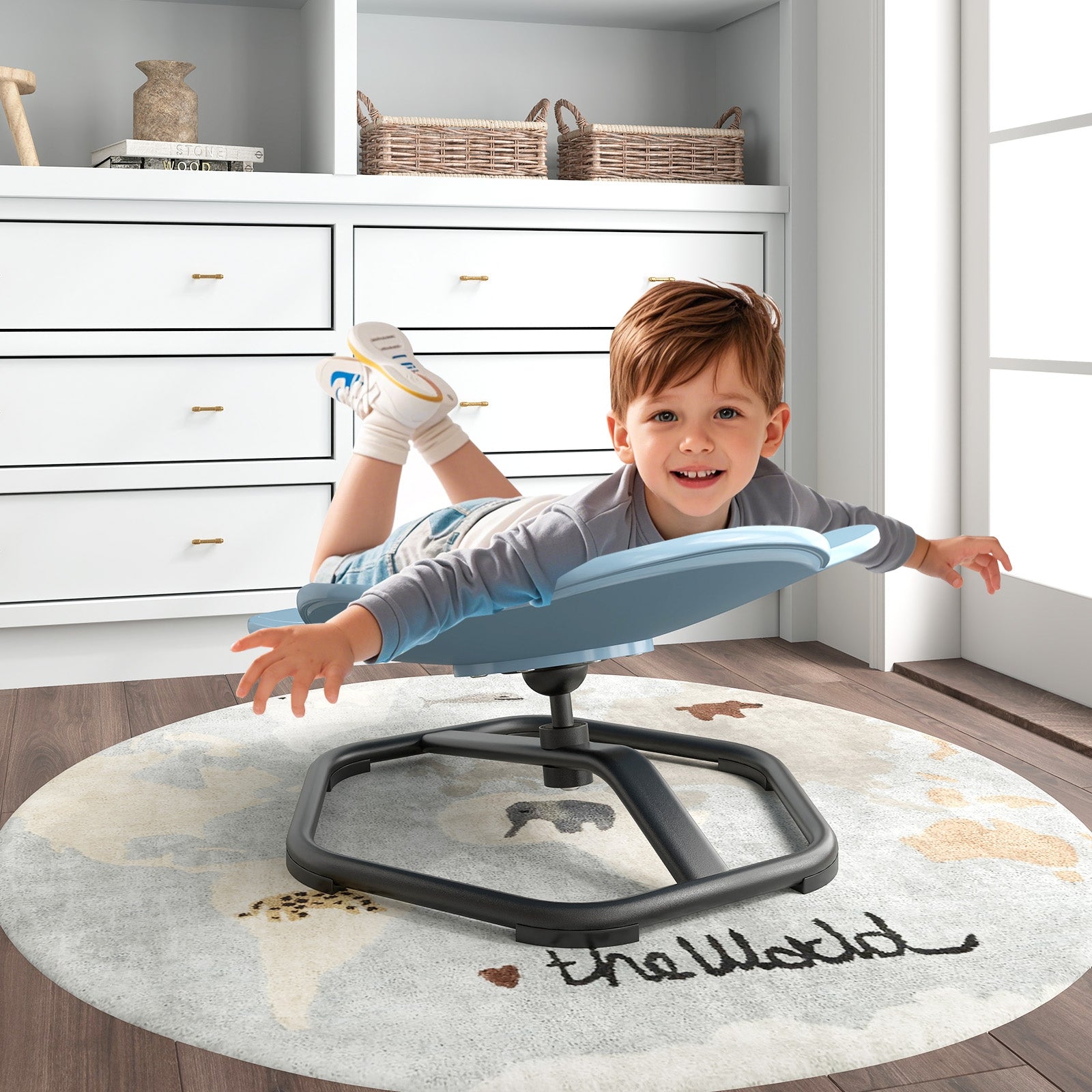 Kids Sensory Swivel Chair Elephant 360° Spinning Chair with Non-Slip Metal Base, Blue Kids Chairs & Seating at Gallery Canada