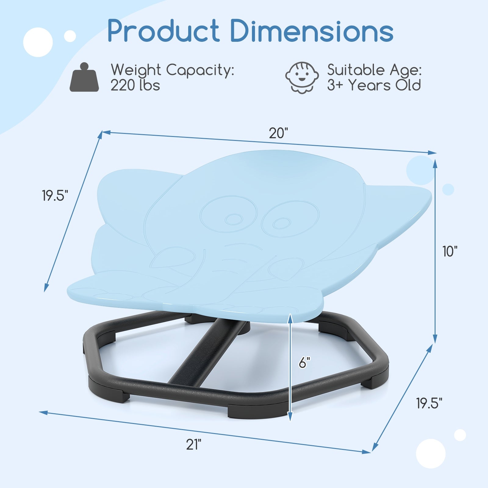 Kids Sensory Swivel Chair Elephant 360° Spinning Chair with Non-Slip Metal Base, Blue Kids Chairs & Seating at Gallery Canada