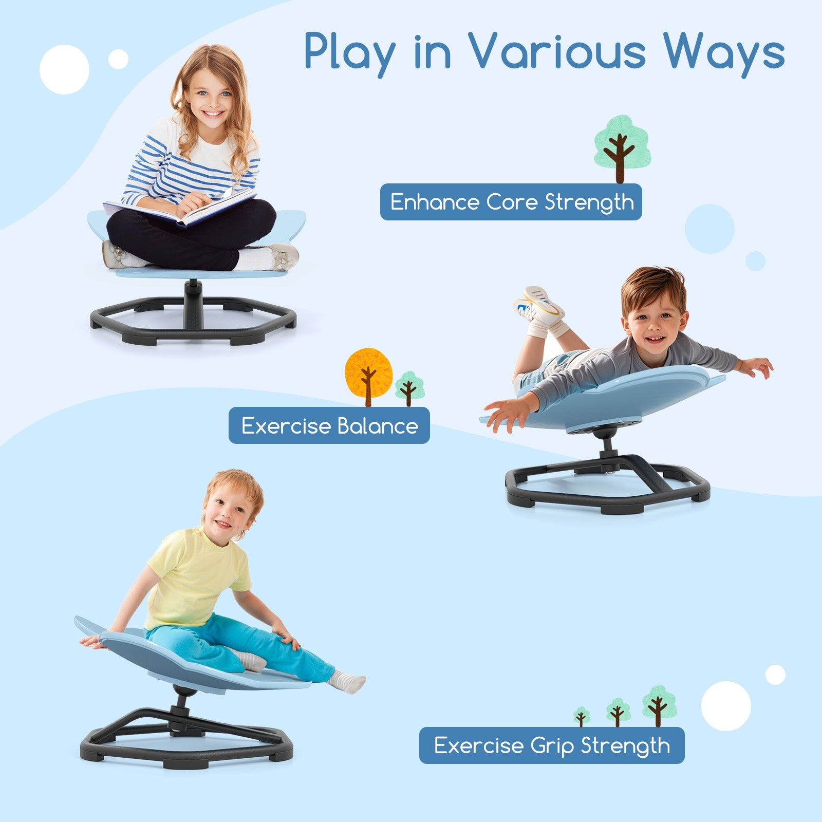 Kids Sensory Swivel Chair Elephant 360° Spinning Chair with Non-Slip Metal Base, Blue Kids Chairs & Seating at Gallery Canada