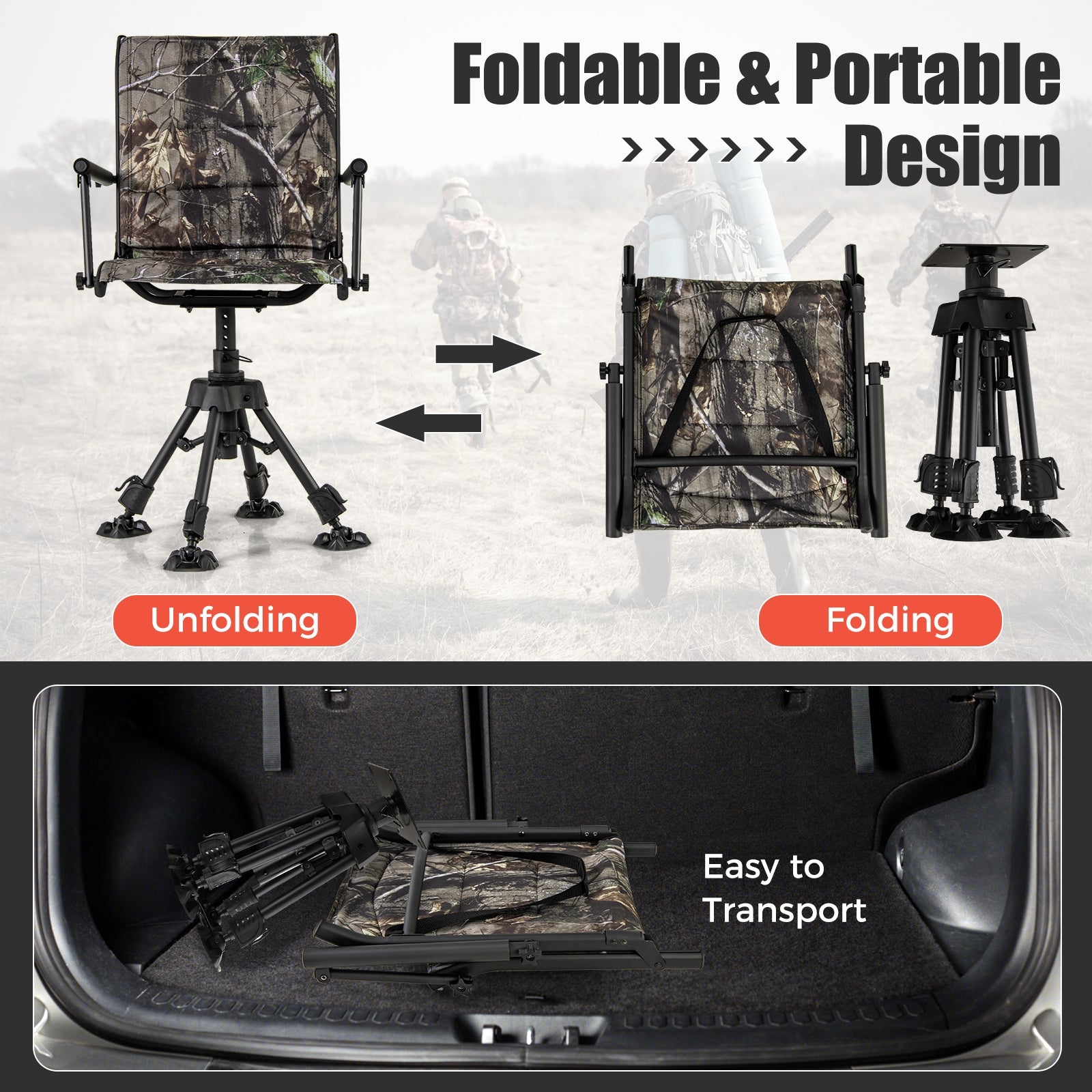 Folding Swivel Patio Chair with 4 Adjustable Leg, Camouflage Camping Furniture at Gallery Canada