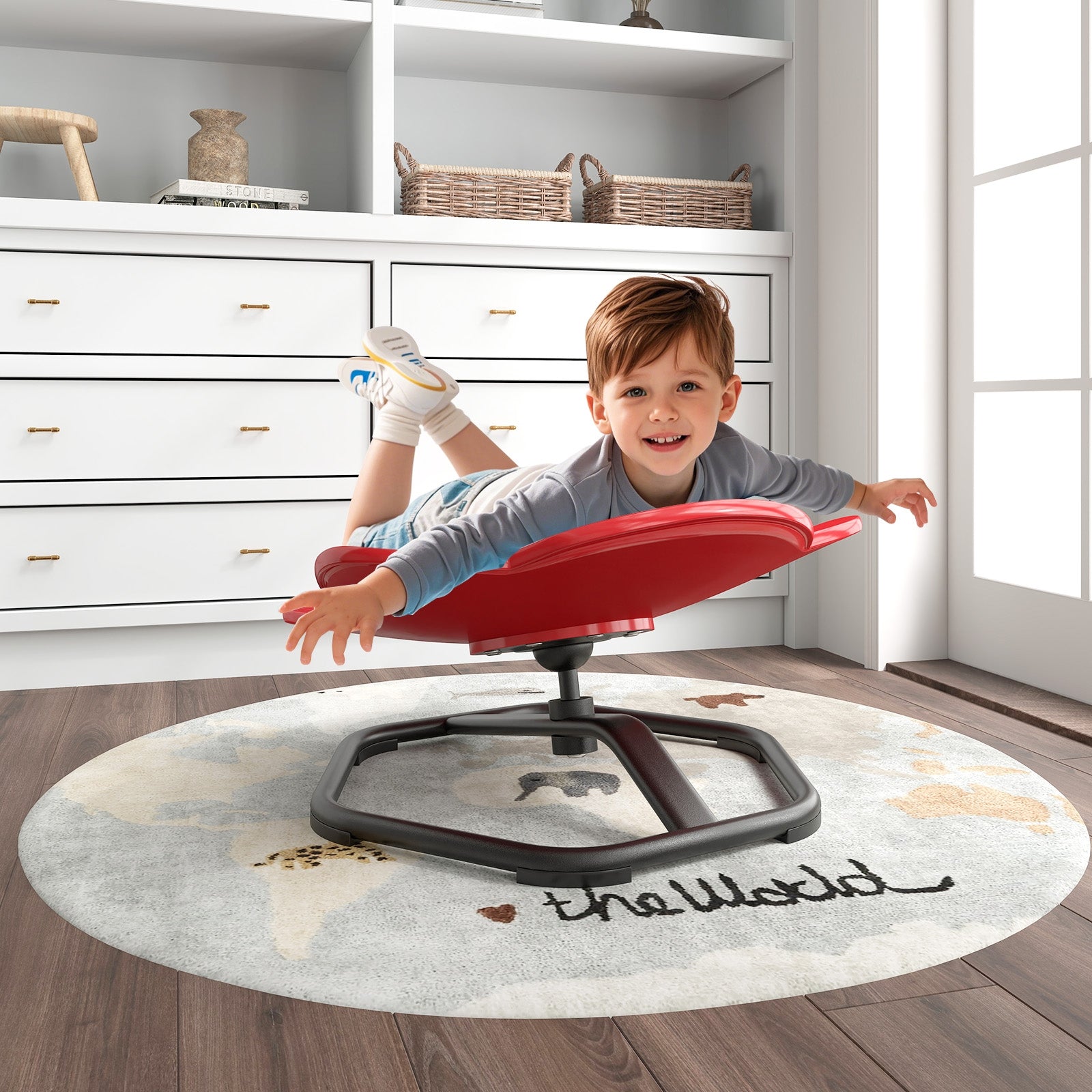 Kids Sensory Swivel Chair Elephant 360° Spinning Chair with Non-Slip Metal Base, Red Kids Chairs & Seating at Gallery Canada