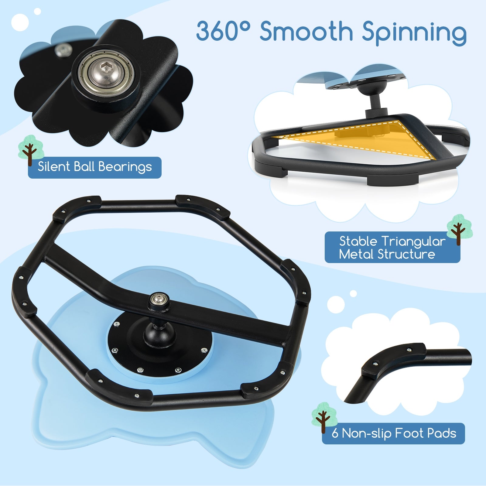 Kids Sensory Swivel Chair Elephant 360° Spinning Chair with Non-Slip Metal Base, Blue Kids Chairs & Seating at Gallery Canada