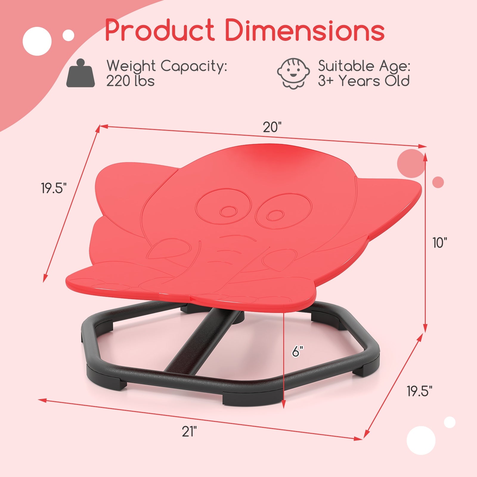 Kids Sensory Swivel Chair Elephant 360° Spinning Chair with Non-Slip Metal Base, Red Kids Chairs & Seating at Gallery Canada
