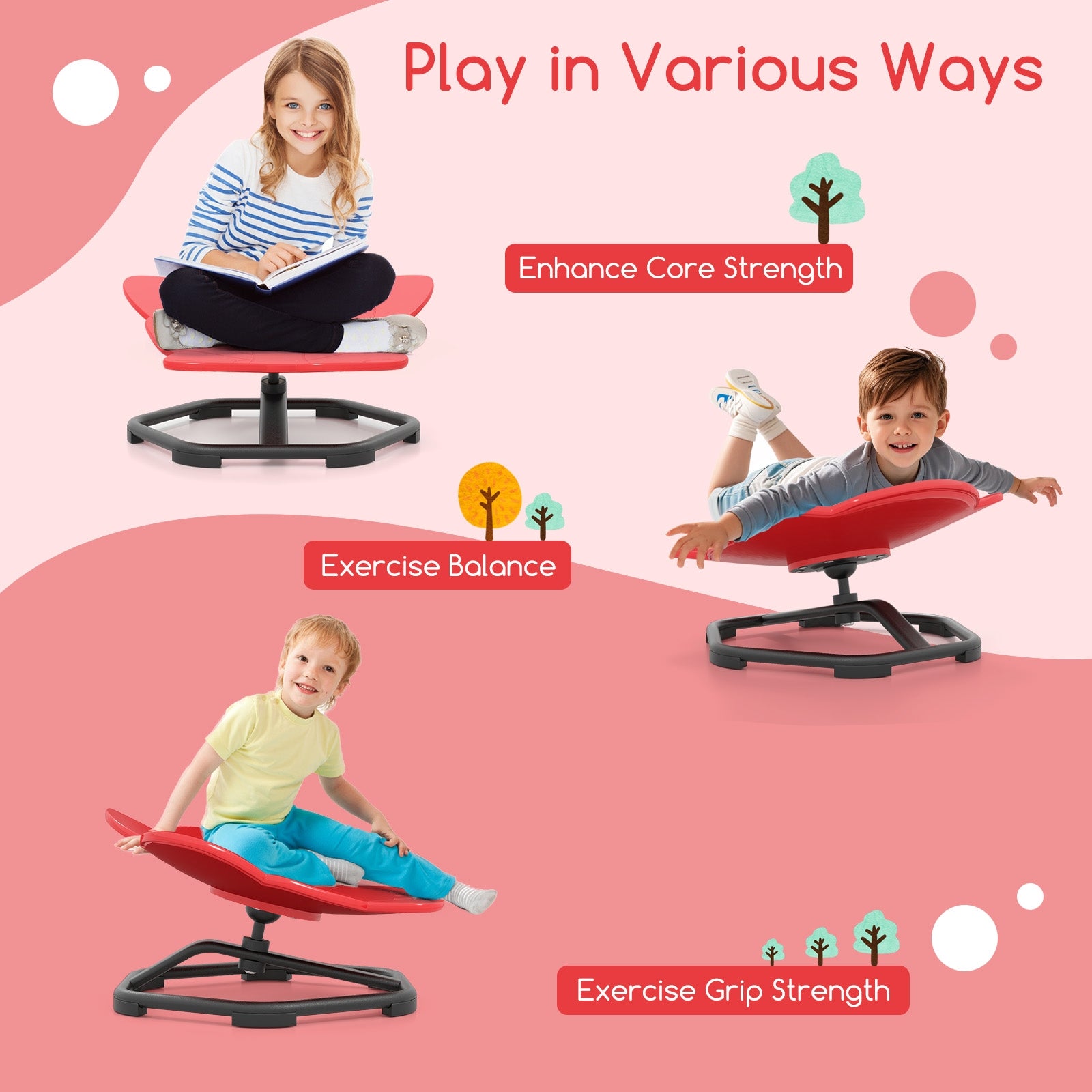 Kids Sensory Swivel Chair Elephant 360° Spinning Chair with Non-Slip Metal Base, Red Kids Chairs & Seating at Gallery Canada