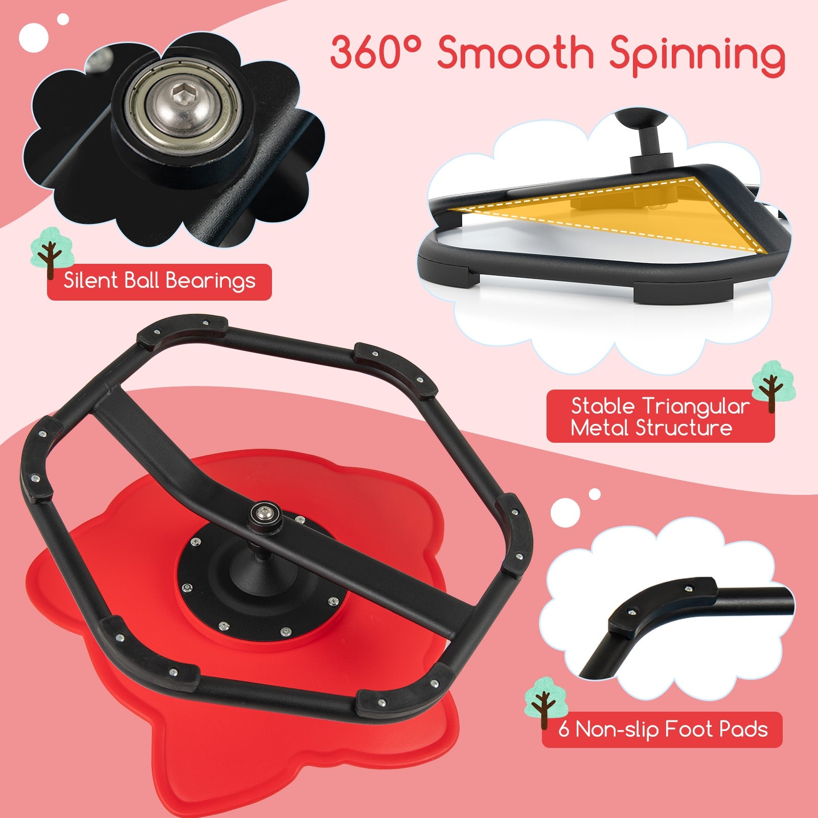 Kids Sensory Swivel Chair Elephant 360° Spinning Chair with Non-Slip Metal Base, Red Kids Chairs & Seating at Gallery Canada