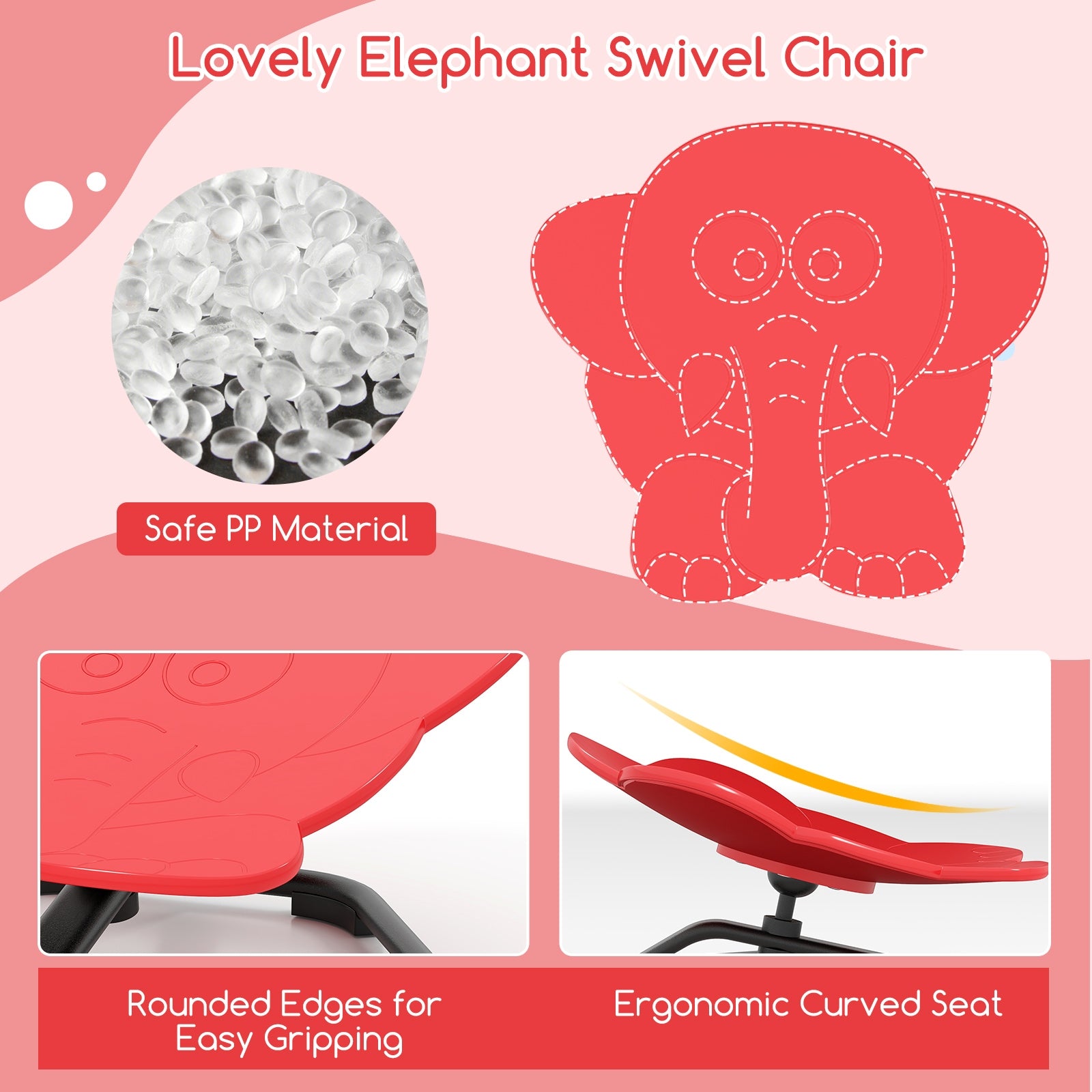 Kids Sensory Swivel Chair Elephant 360° Spinning Chair with Non-Slip Metal Base, Red Kids Chairs & Seating at Gallery Canada