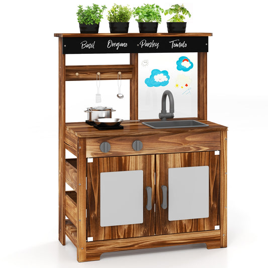 Fir Wood Mud Kitchen, 4 Pots, Faucet, Removable Sink, Natural Play Kitchen Sets Natural at Gallery Canada