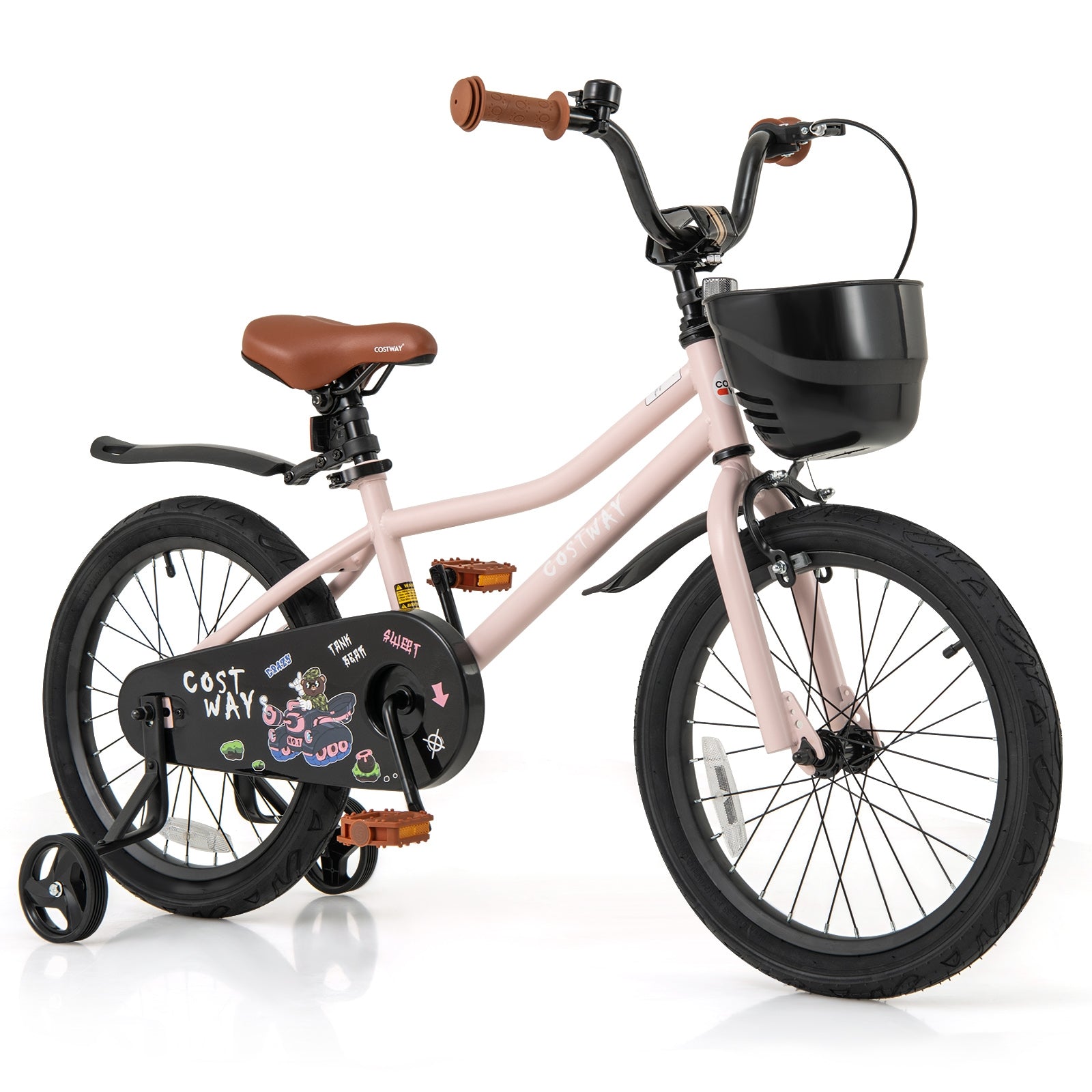 18 Inches Kids Bike with Basket and Adjustable Handlebar for 4-8 Years Old, Pink Kids Bike Pink at Gallery Canada