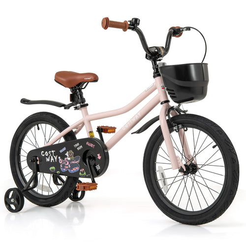18 Inches Kids Bike with Basket and Adjustable Handlebar for 4-8 Years Old, Pink