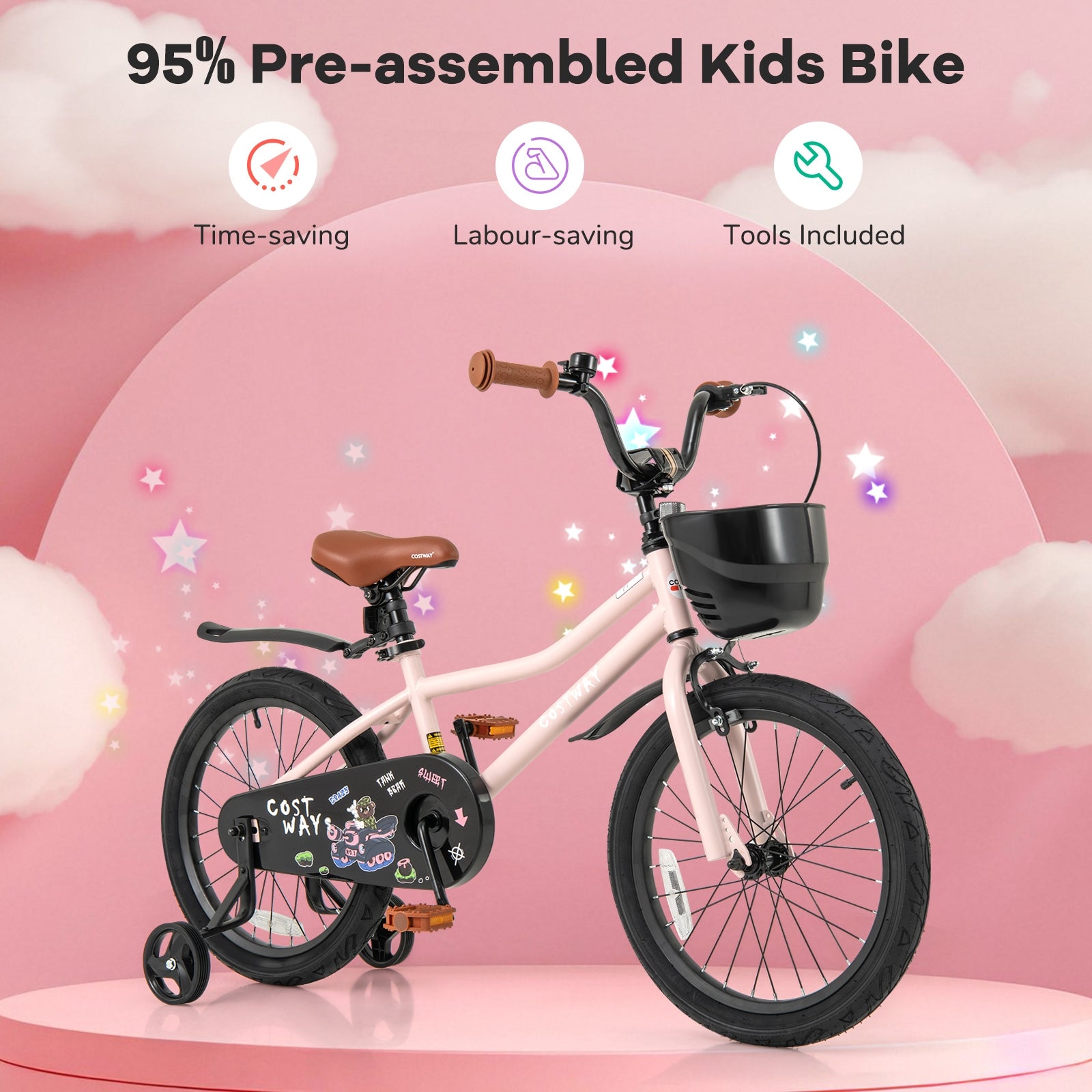 18 Inches Kids Bike with Basket and Adjustable Handlebar for 4-8 Years Old, Pink Kids Bike at Gallery Canada