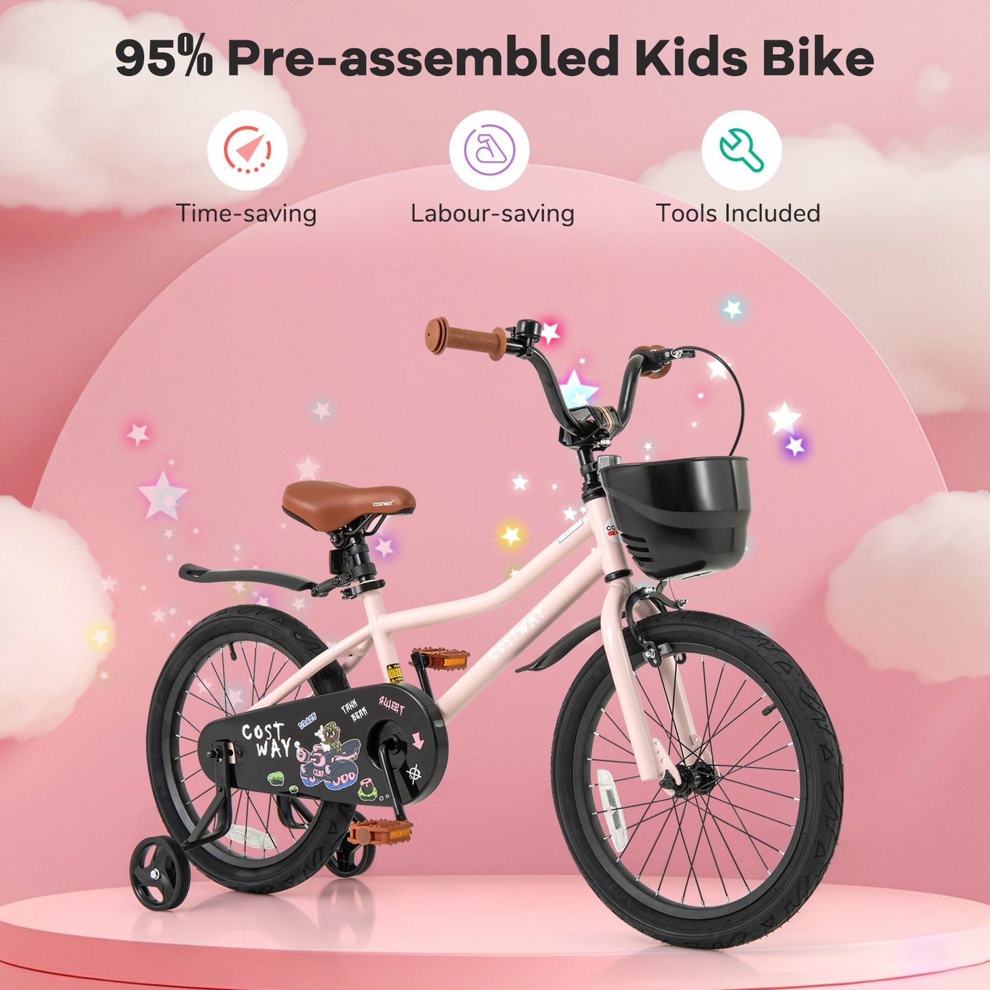 18 Inches Kids Bike with Basket and Adjustable Handlebar for 4-8 Years Old, Pink Kids Bike at Gallery Canada