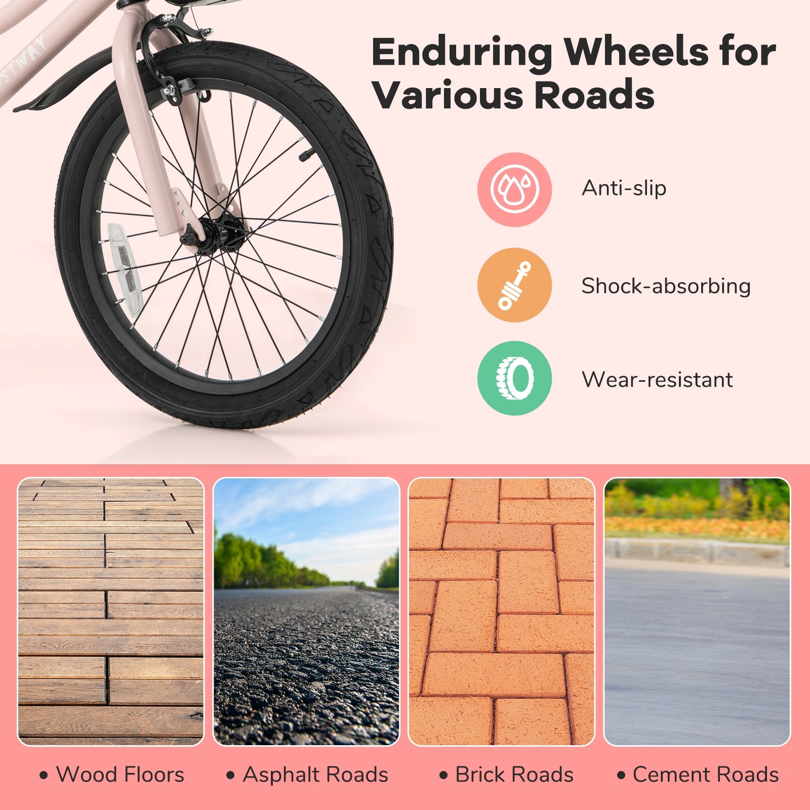 18 Inches Kids Bike with Basket and Adjustable Handlebar for 4-8 Years Old, Pink Kids Bike at Gallery Canada