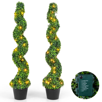 Pre-Lit Artificial Boxwood Spiral Topiary Tree Set, 100 LED Lights Faux Plants at Gallery Canada