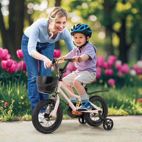 12 Inches Kids Bike with Basket and Adjustable Handlebar for 3-4 Years Old, Pink