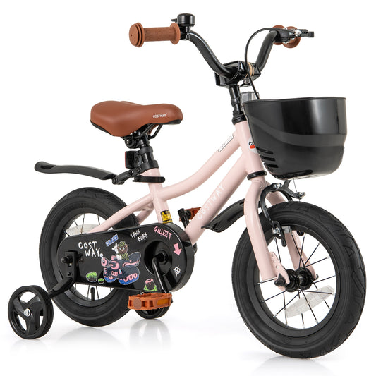 12 Inches Kids Bike With Basket, Adjustable Handlebar, Pink Kids Bike Pink at Gallery Canada