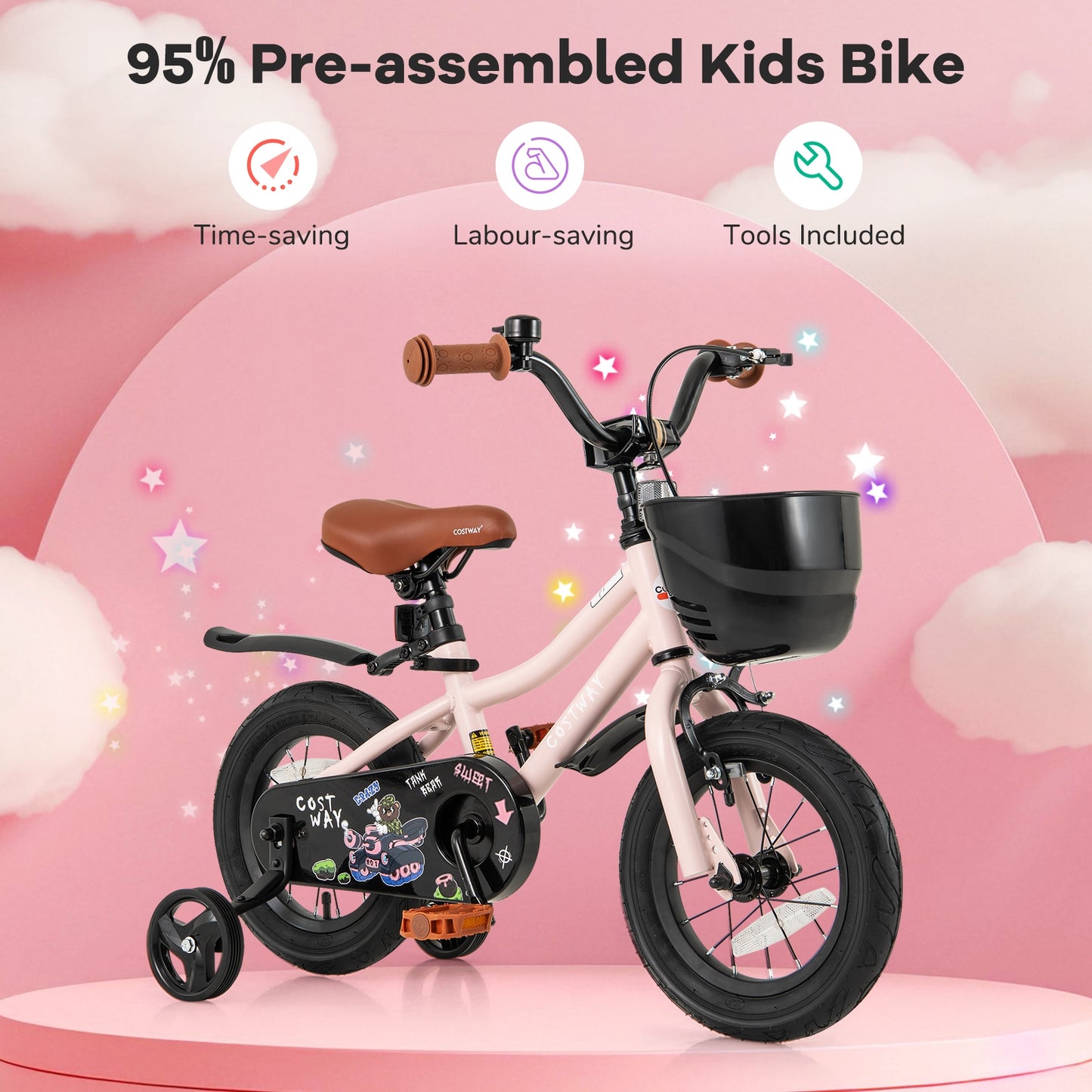 12 Inches Kids Bike with Basket and Adjustable Handlebar for 3-4 Years Old, Pink Kids Bike at Gallery Canada
