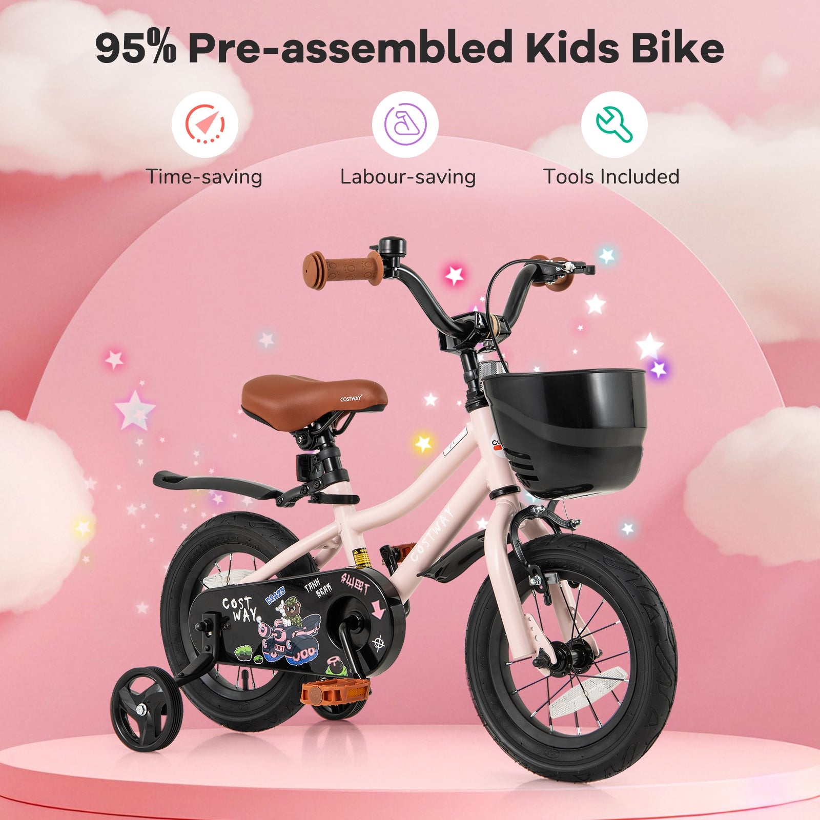 12 Inches Kids Bike with Basket and Adjustable Handlebar for 3-4 Years Old, Pink Kids Bike at Gallery Canada