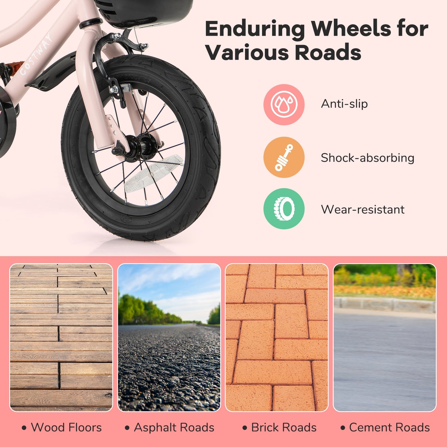 12 Inches Kids Bike with Basket and Adjustable Handlebar for 3-4 Years Old, Pink Kids Bike at Gallery Canada