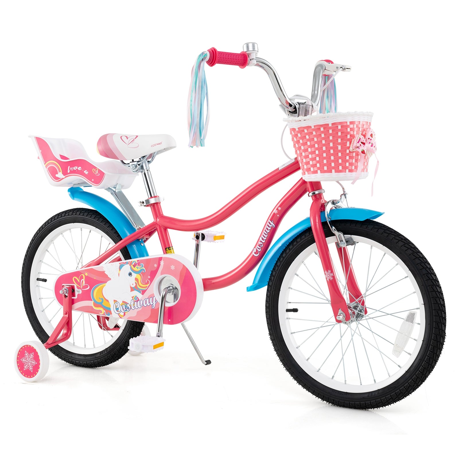 18 Inch Girls Bike for 4-8 Years Old Kids Bike with Doll Seat and Training Wheels, Pink Kids Bike at Gallery Canada