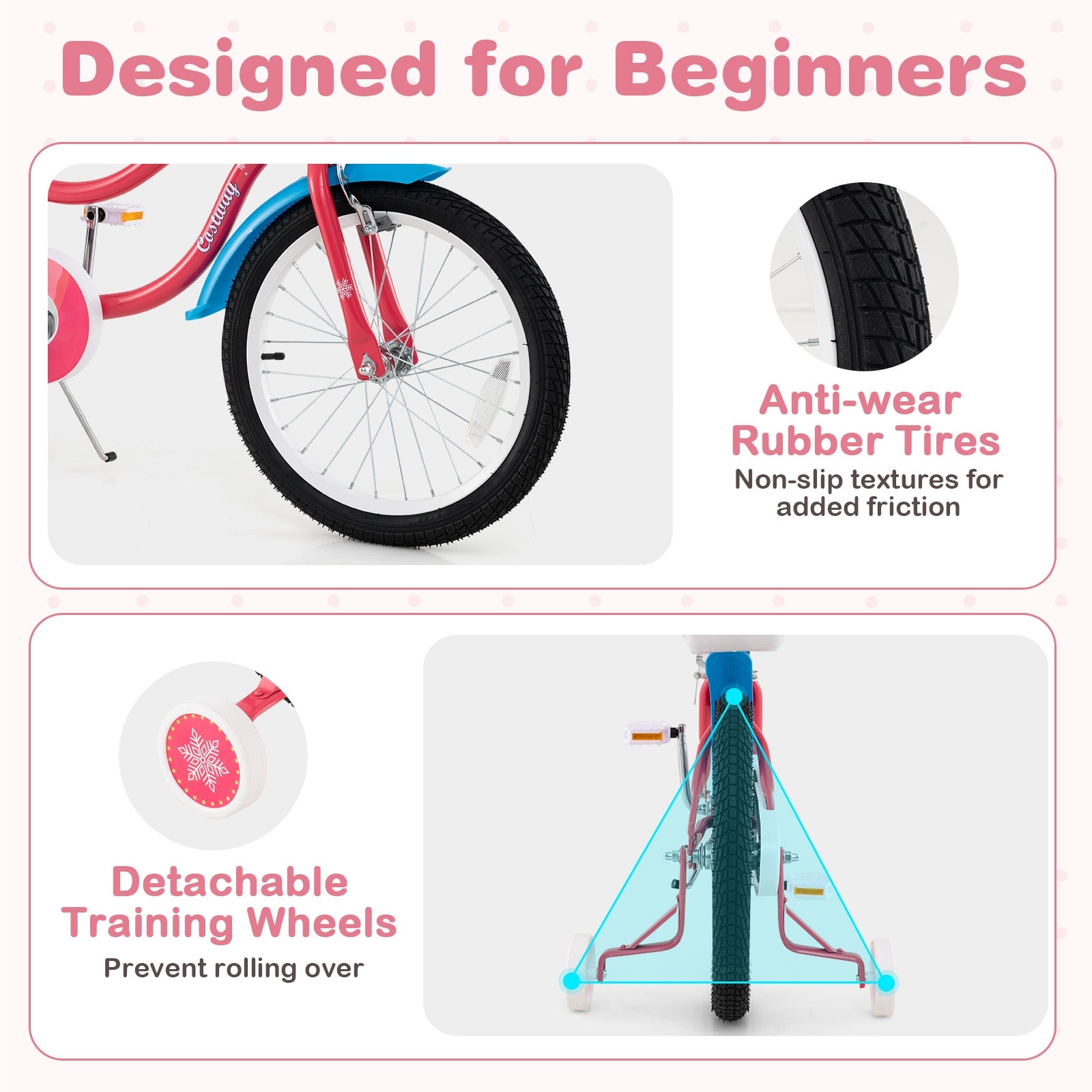 18 Inch Girls Bike for 4-8 Years Old Kids Bike with Doll Seat and Training Wheels, Pink Kids Bike at Gallery Canada