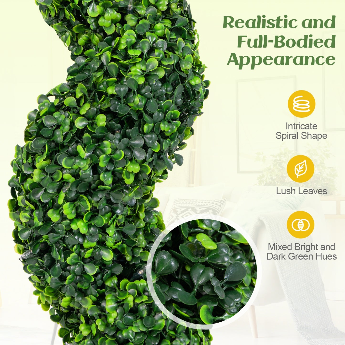 Pre-Lit Artificial Boxwood Spiral Topiary Tree Set of 2 with 100 LED Lights Faux Plants at Gallery Canada