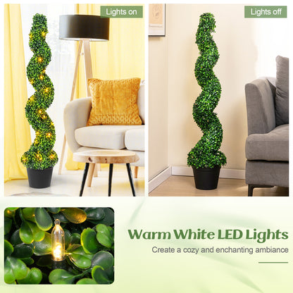 Pre-Lit Artificial Boxwood Spiral Topiary Tree Set of 2 with 100 LED Lights Faux Plants at Gallery Canada