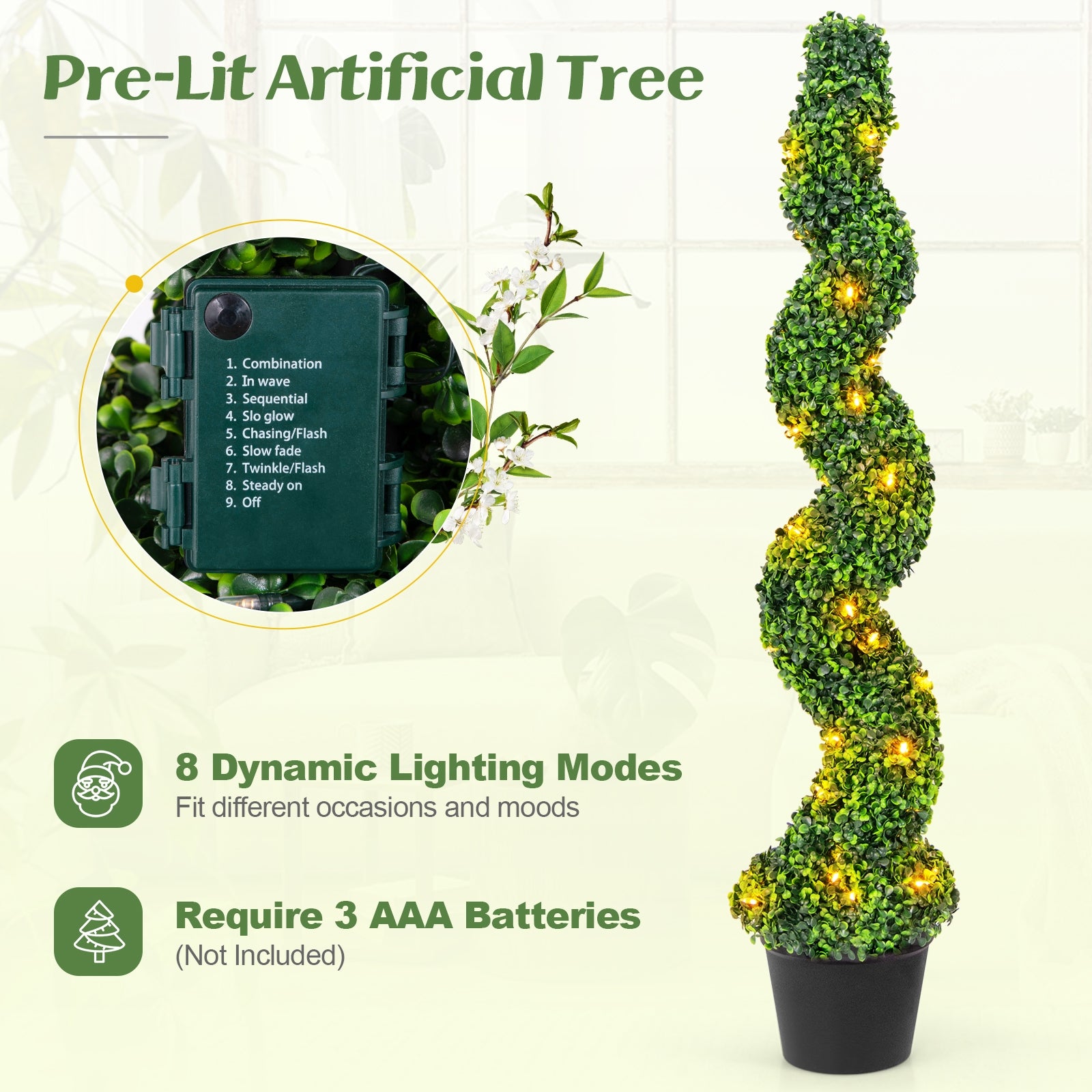Pre-Lit Artificial Boxwood Spiral Topiary Tree Set of 2 with 100 LED Lights Faux Plants at Gallery Canada