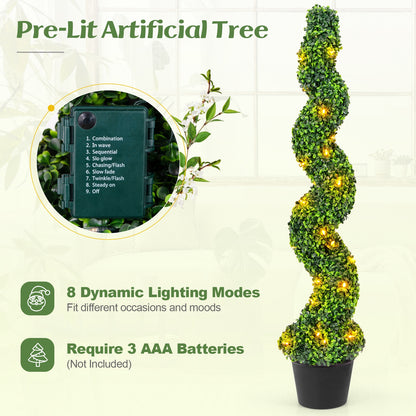 Pre-Lit Artificial Boxwood Spiral Topiary Tree Set of 2 with 100 LED Lights Faux Plants at Gallery Canada