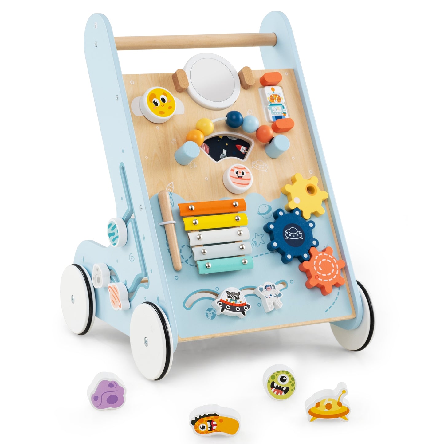 Wooden Baby Walker Push and Pull Learning Activity Center with Wheels for Toddlers 1+ Years Old, Blue Baby Activity at Gallery Canada