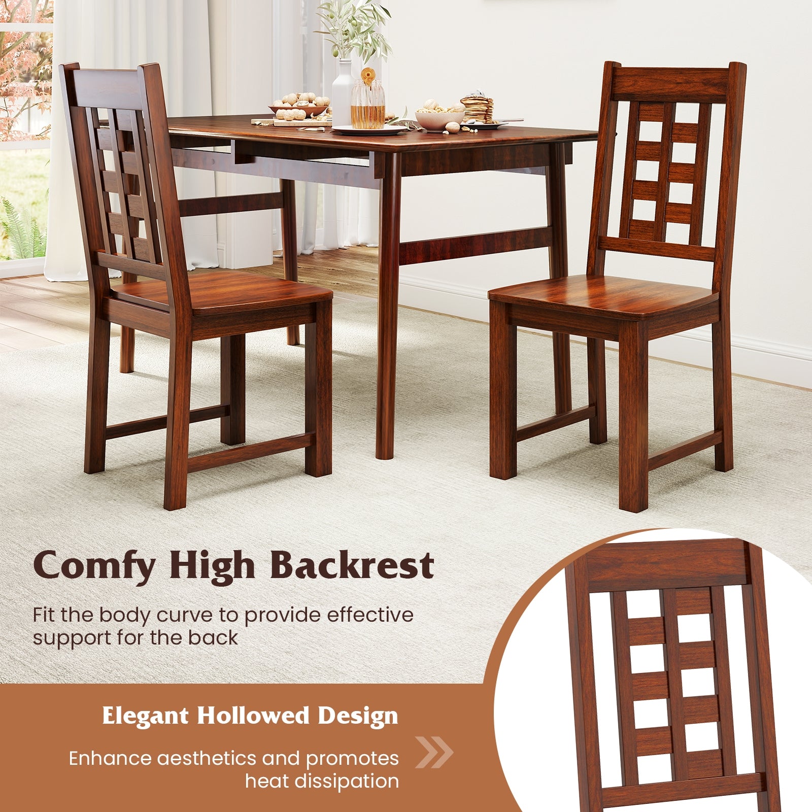 Wooden Dining Chairs Set of 2 Kitchen Chair with Solid Rubber Wood Frame, Walnut Dining Chairs at Gallery Canada