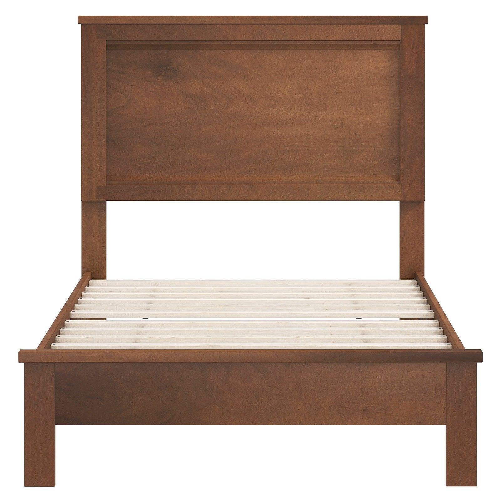 Twin Size Wooden Bed Frame with Headboard and Slat Support, Walnut Simple Bed Frame at Gallery Canada