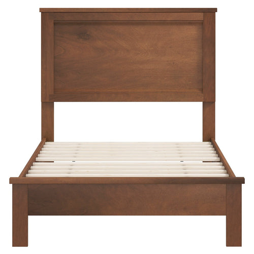 Twin Size Wooden Bed Frame with Headboard and Slat Support, Walnut