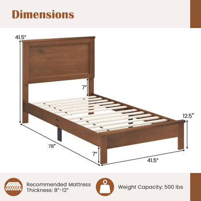Twin Size Wooden Bed Frame with Headboard and Slat Support, Walnut Simple Bed Frame at Gallery Canada