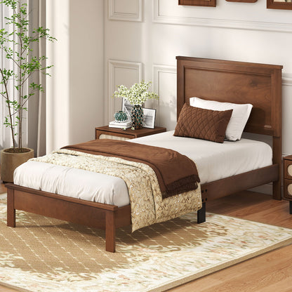 Twin Size Wooden Bed Frame with Headboard and Slat Support, Walnut Simple Bed Frame at Gallery Canada