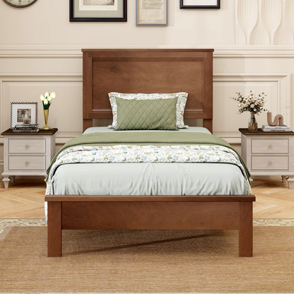 Twin Size Wooden Bed Frame with Headboard and Slat Support, Walnut Simple Bed Frame at Gallery Canada