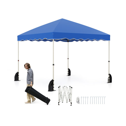 Foldable 10 X 10 Feet Pop up Canopy Tent with Wheeled Bag, Blue