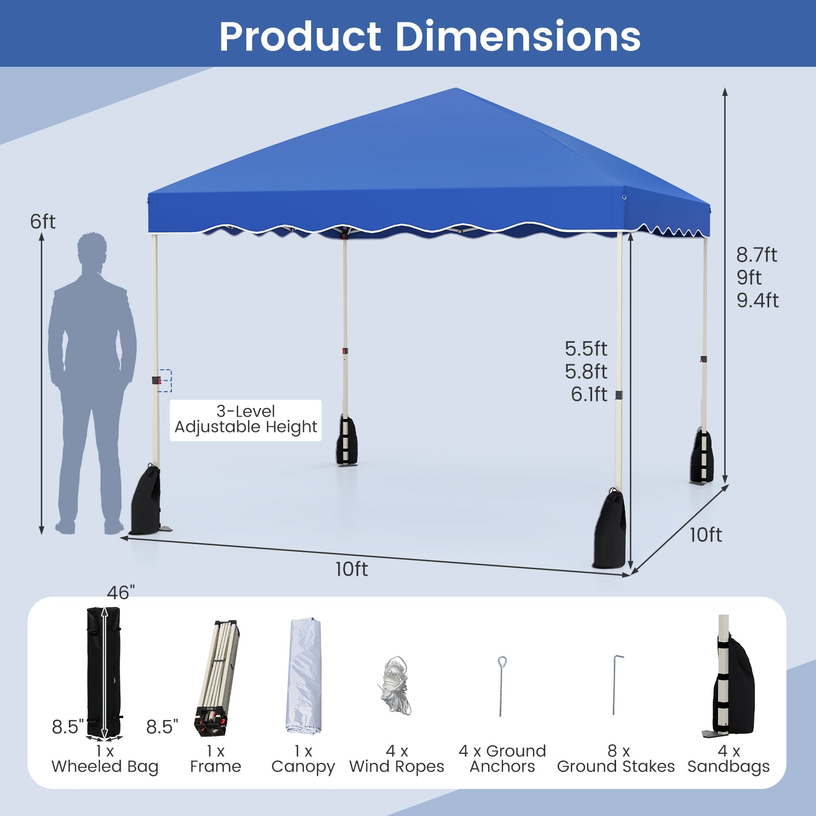 Foldable 10 X 10 Feet Pop up Canopy Tent with Wheeled Bag, Blue Tents at Gallery Canada