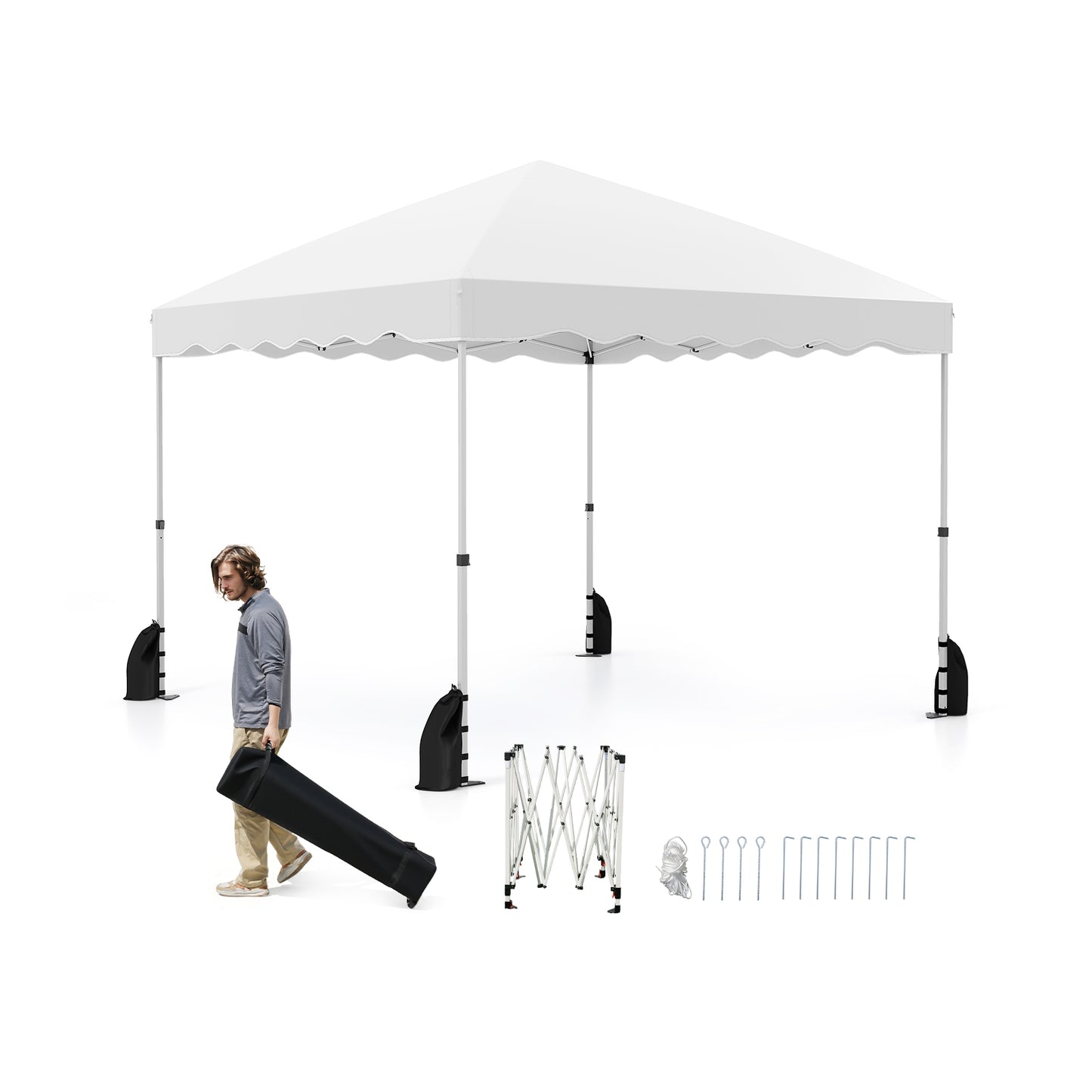 Foldable 10 X 10 Feet Pop up Canopy Tent with Wheeled Bag, White Tents at Gallery Canada
