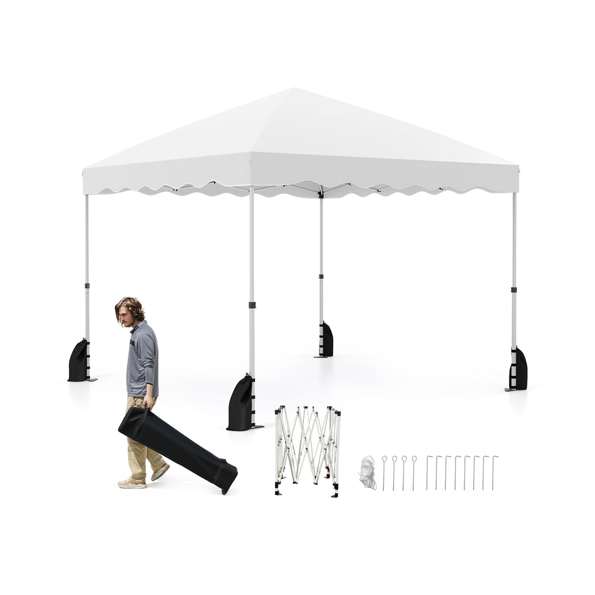 Foldable 10 X 10 Feet Pop Up Canopy Tent, Wheeled Bag, White Tents White at Gallery Canada