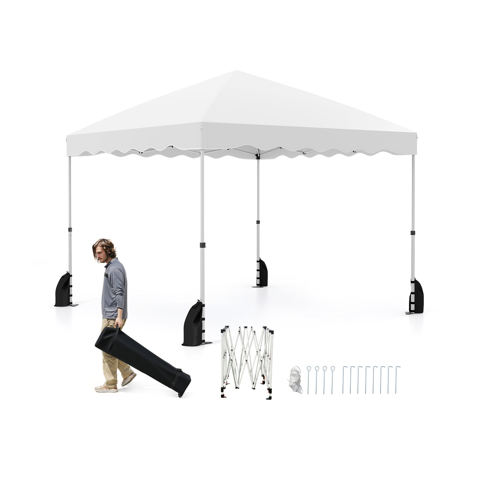 Foldable 10 X 10 Feet Pop up Canopy Tent with Wheeled Bag, White Tents White at Gallery Canada