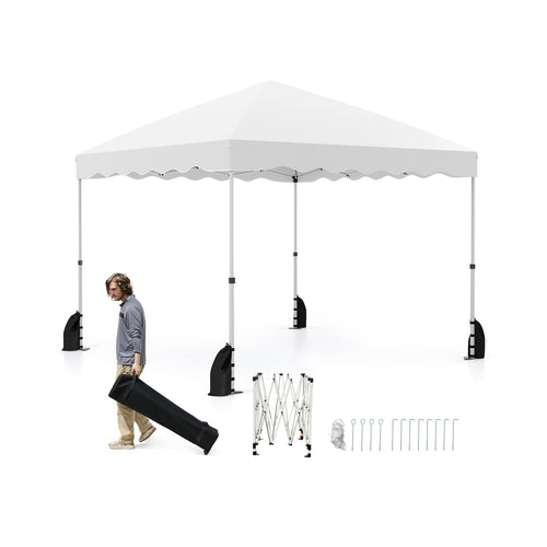 Foldable 10 X 10 Feet Pop up Canopy Tent with Wheeled Bag, White