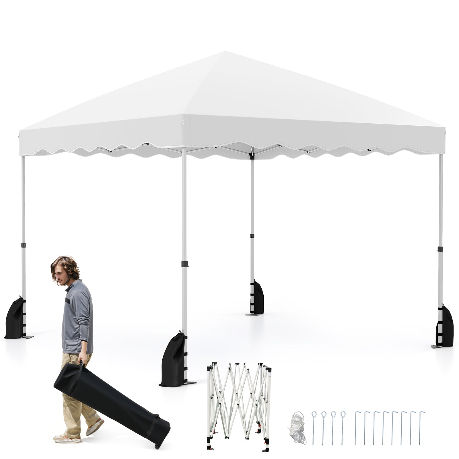 Foldable 10 X 10 Feet Pop up Canopy Tent with Wheeled Bag, White Tents at Gallery Canada