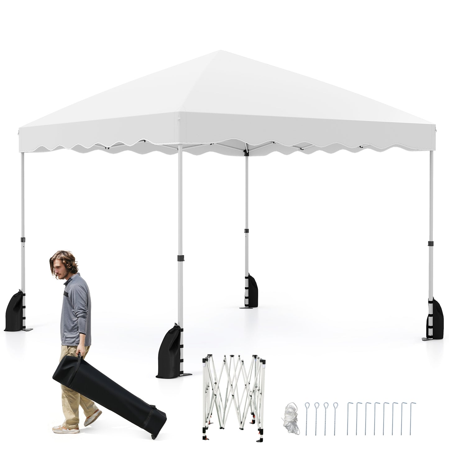 Foldable 10 X 10 Feet Pop up Canopy Tent with Wheeled Bag, White Tents at Gallery Canada