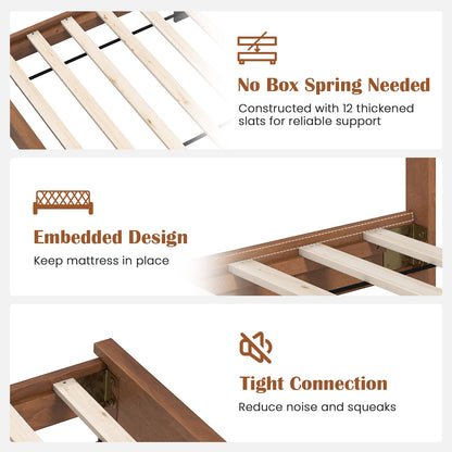 Twin Size Wooden Bed Frame with Headboard and Slat Support, Walnut Simple Bed Frame at Gallery Canada