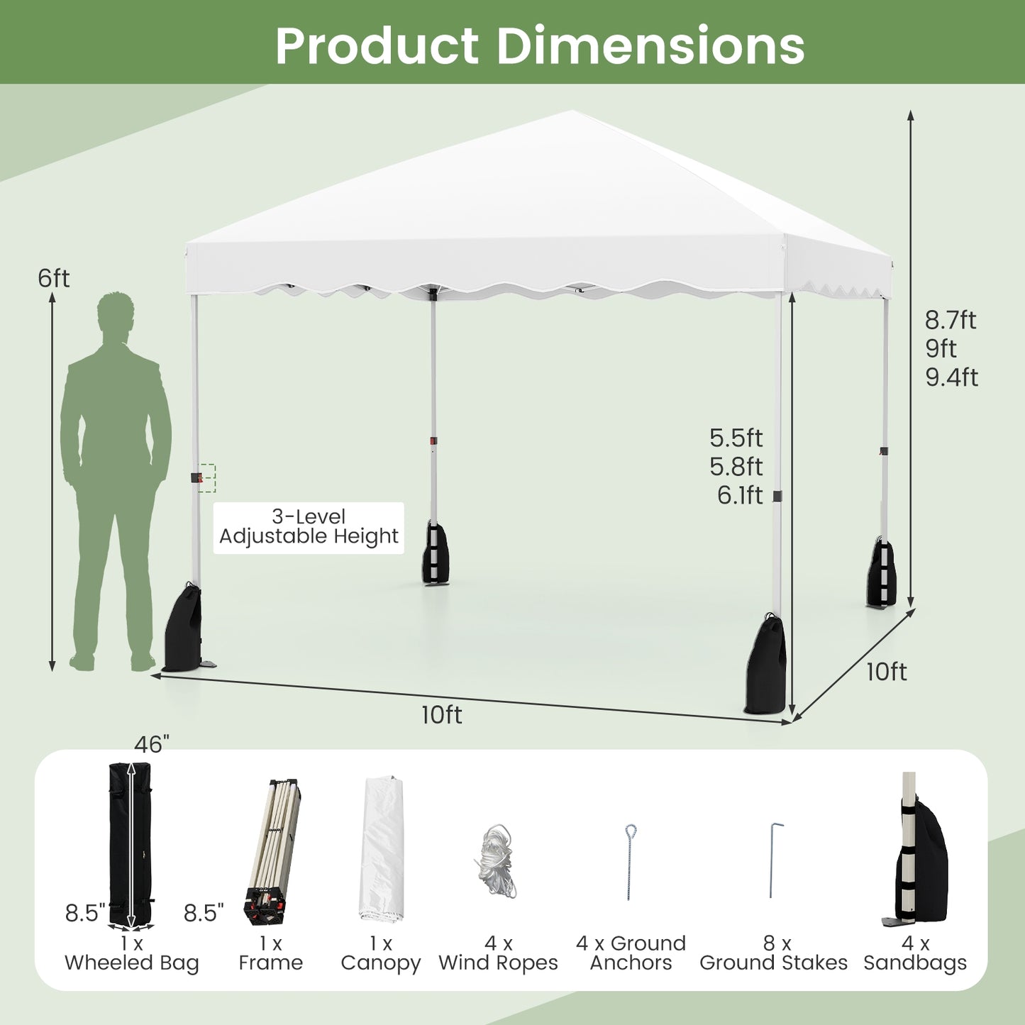 Foldable 10 X 10 Feet Pop up Canopy Tent with Wheeled Bag, White Tents at Gallery Canada