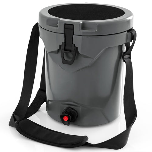 10 QT Insulated Drink Cooler With Spigot, Seat Lid, Adjustable Strap, Gray