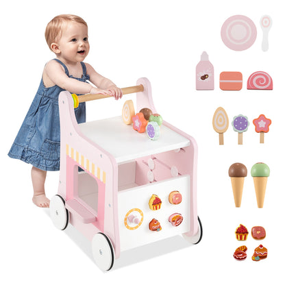 2-in-1 Baby Walker with Storage and Ice Creams for 1+ Years Old, Pink Baby Activity Pink at Gallery Canada