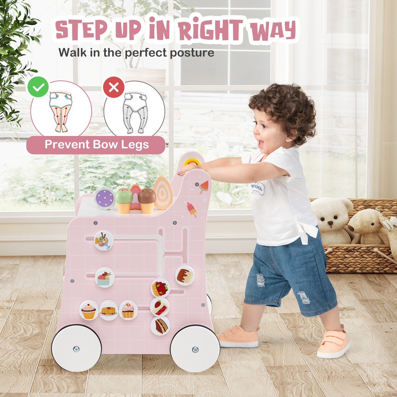 2-In-1 Baby Walker With Storage, Ice Creams, 1+ Years, Pink Baby Activity at Gallery Canada