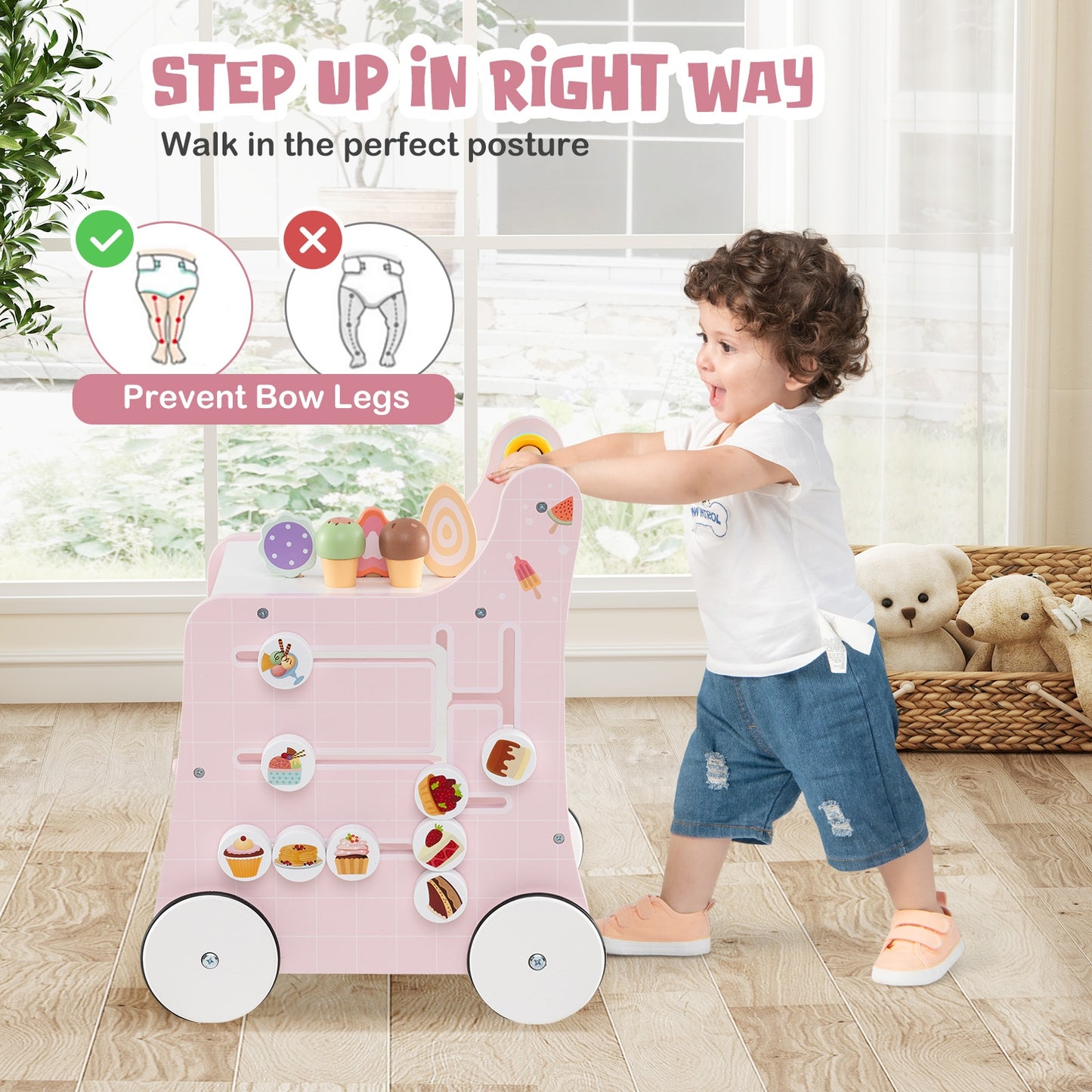 2-In-1 Baby Walker With Storage, Ice Creams, 1+ Years, Pink Baby Activity at Gallery Canada