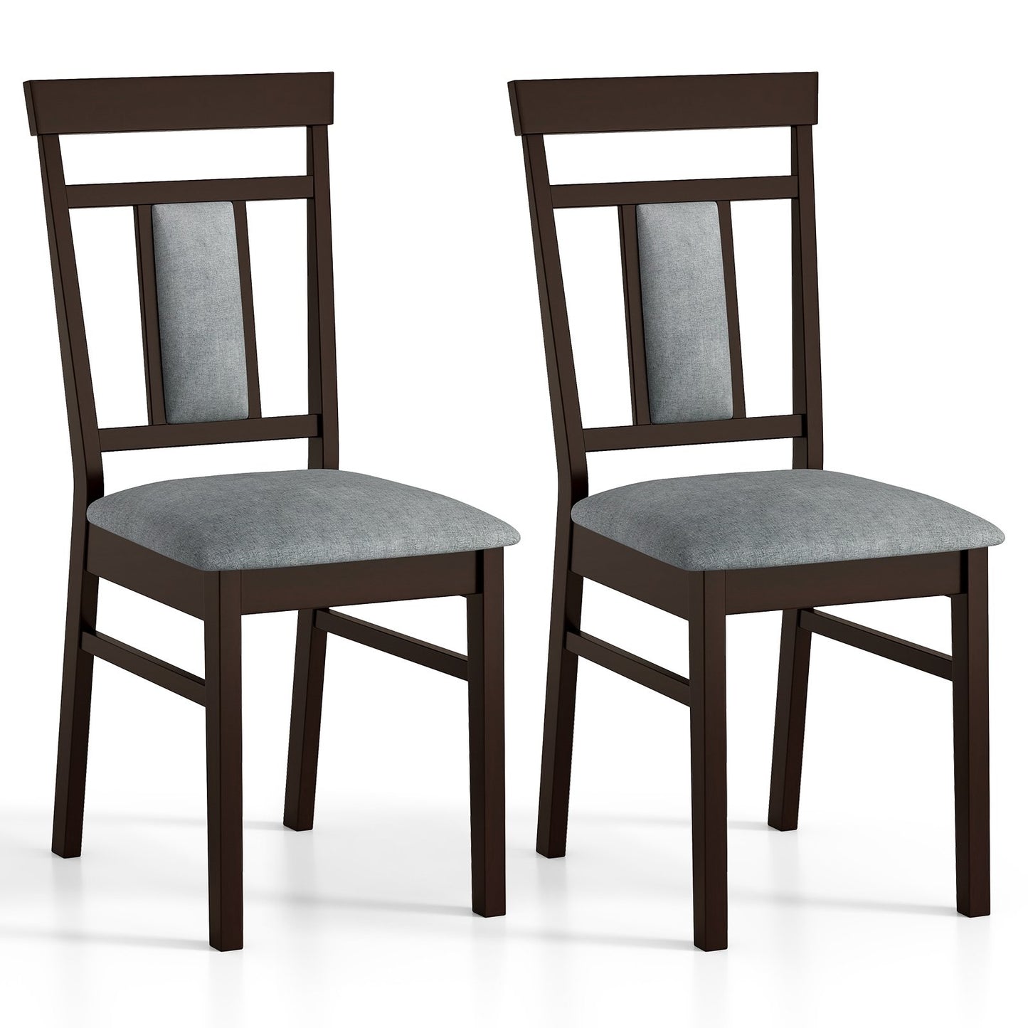 Wooden Dining Chair Set of 2 Linen Fabric Upholstered Kitchen Chairs with Rubber Wood Frame Dining Chairs at Gallery Canada